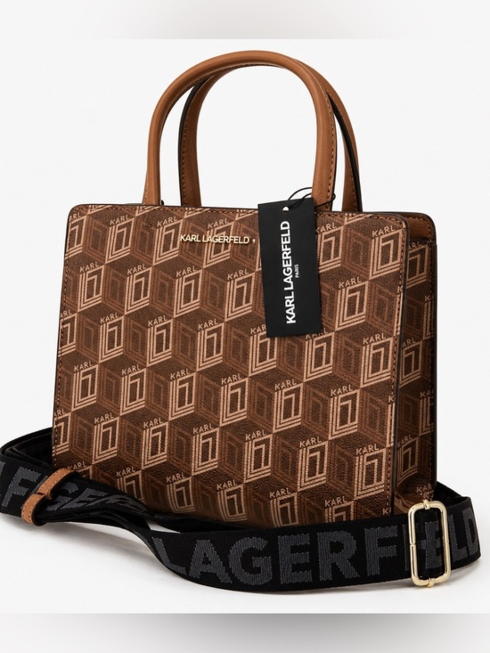 NEW KARL LAGERFELD PARIS Maybelle Zip Top Satchel Shoulder Bag in Brown